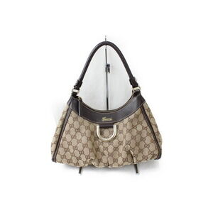 GUCCI One Hand Shoulder Bag GG Canvas Leather Compact Handbag